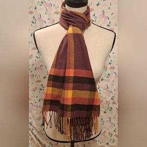 EUC Burberry Purple Pink & Orange Cashmere Nova Preppy Plaid Scarf Wrap